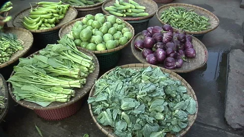 Different Vegetables from a Vegetable Vendor in New Suthothai Video stock 327893030