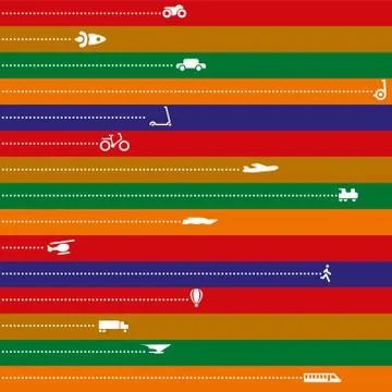 Different vehicles running over stripped lineal pattern. Stock Illustration
