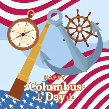Different vessel objects like anchor and compass Columbus day concept Vector Stock Illustration