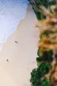 A different view when I see a nice moment on Kelingking beach, Bali. Stock Photos