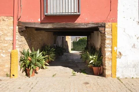 Different views of the streets of the town of Collado de la Vera. Stock Photos