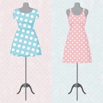 Different vintage dresses on a mannequin. Vector Stock Illustration