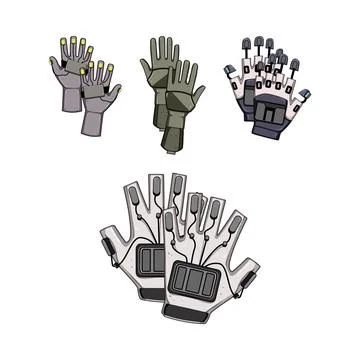 Different virtual reality gloves for haptic feedback Stock Illustration