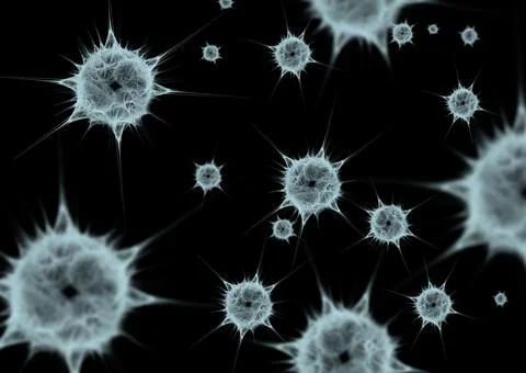 Different viruses or bacteria fly around Stock Illustration