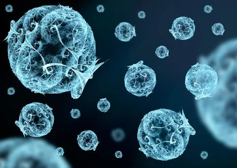 Different viruses or bacteria fly around Stock Illustration
