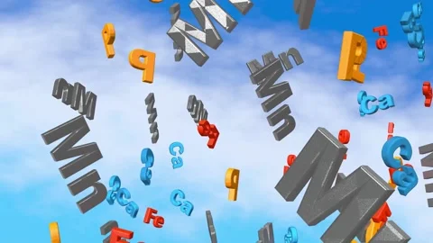 Different vitamins randomly fly. Chemical formula of vitamins. Chemical elements Stock Footage 170597586