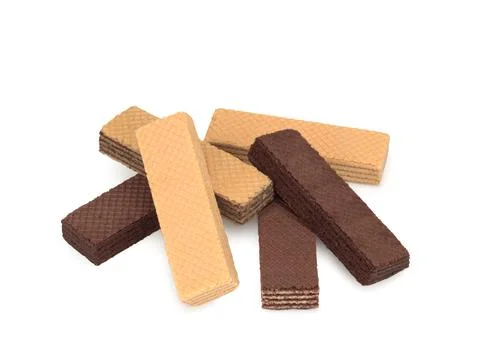 Different waffles on a white background, close up Stock Photos