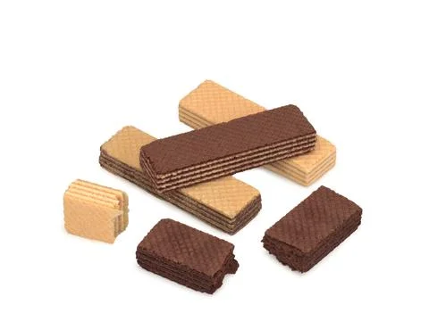 Different waffles on a white background, close up Stock Photos