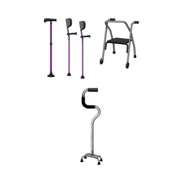 Different walking aids supporting mobility and rehabilitation Stock Illustration
