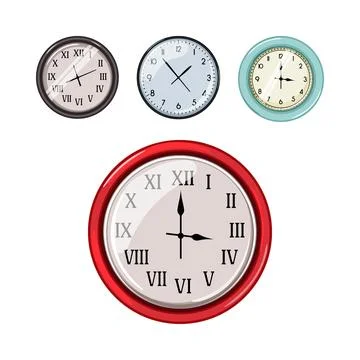 Different wall clocks illustrating time passing concept Stock Illustration
