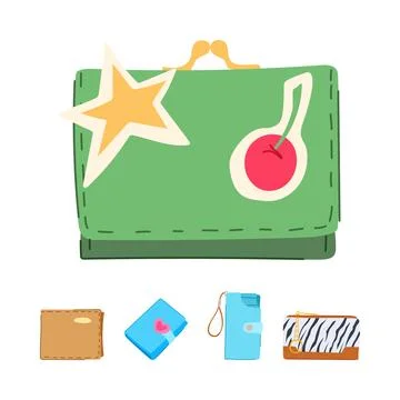 Different wallets and coin purses illustration collection Stock Illustration