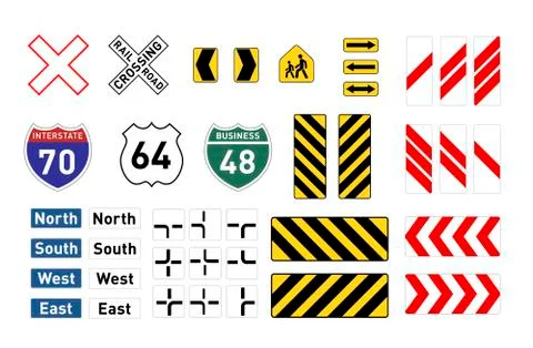 Different warning road signs isolated on white Stock Illustration