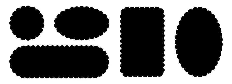 Different wavy edge frame collection. Jagged scallop rounded border element set Stockillustratie