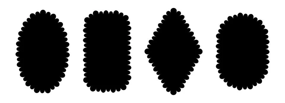 Different wavy edge frame collection. Jagged scallop border element set. Black Stock Illustration