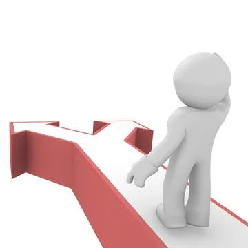 Different ways, 3d man with two different ways, 3d rendering Stock Illustration