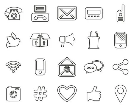 Different Ways Of Communication Icons Black &amp; White Thin Line Set Big Stock Illustration