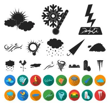 Different weather black,flat icons in set collection for design.Signs and Stock Illustration