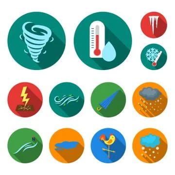 Different weather flat icons in set collection for design.Signs and Stock Illustration