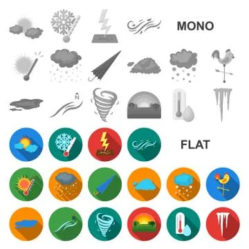Different weather flat icons in set collection for design.Signs and Stock Illustration