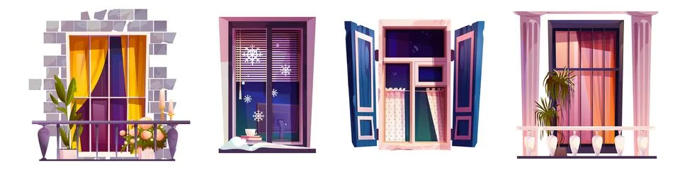 Different window shutters set isolated on white Stock Illustration