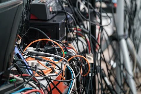Different wires connected to system equipment Stock Photos