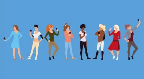 Different women group using smartphone devices Stock Illustration