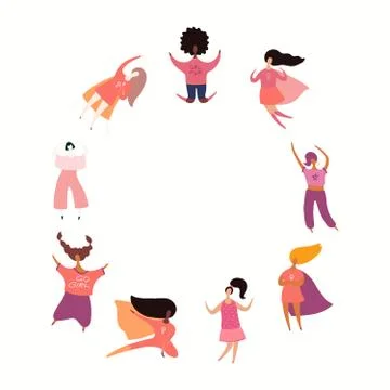 Different women round frame Stock Illustration