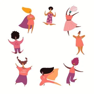 Different women round frame Stock Illustration