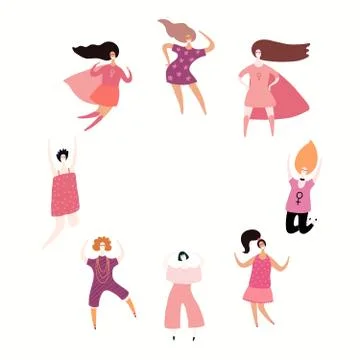 Different women round frame Stock Illustration