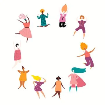 Different women round frame Stock Illustration