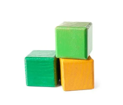 Different wooden cubes on white background Stock Photos