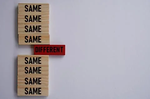 DIFFERENT words among SAME words. Self-development concept Stock Photos