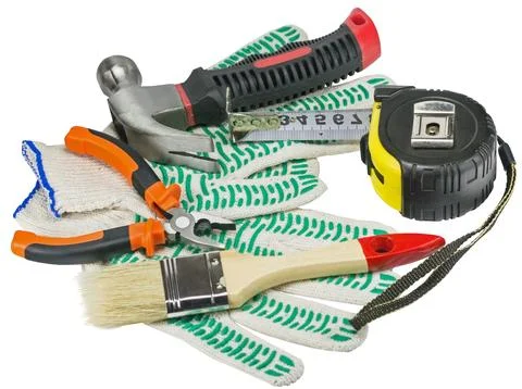Different Work tools on a white Stock Photos