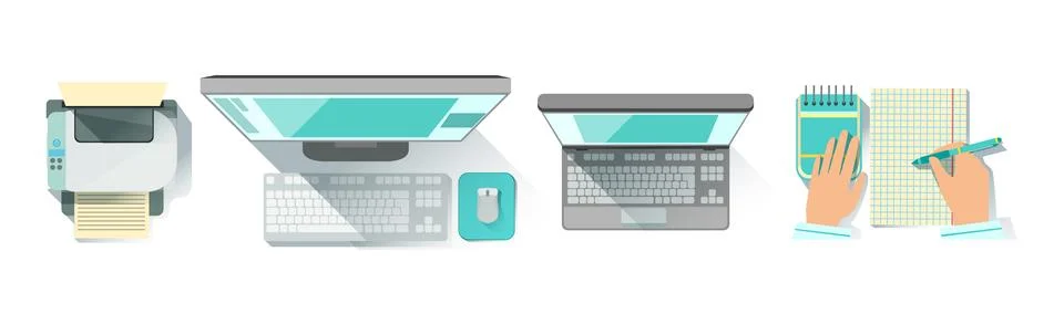 Different Workplace Object and Workflow Items Vector Set Stock Illustration