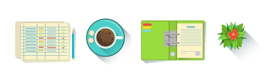 Different Workplace Object and Workflow Items Vector Set Stock Illustration