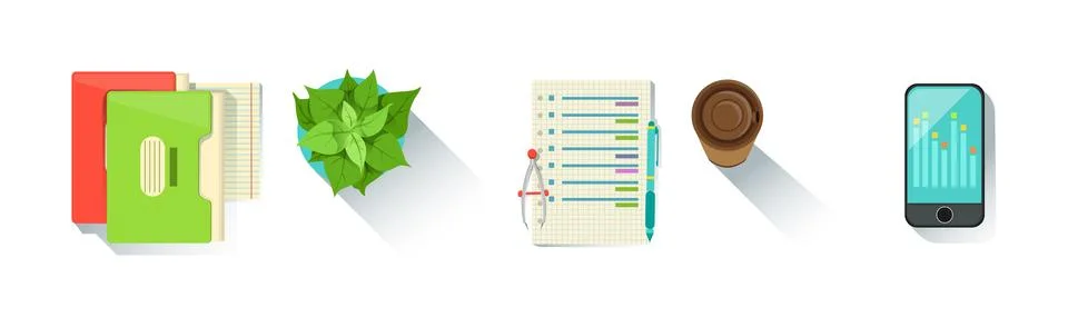 Different Workplace Object and Workflow Items Vector Set Stockillustratie