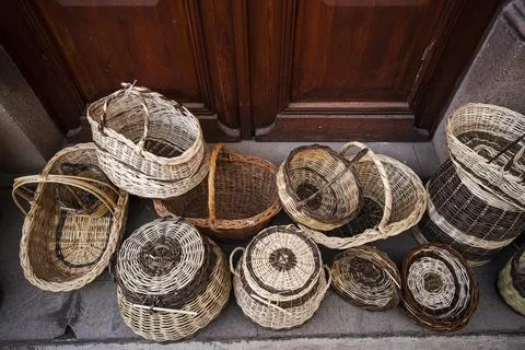 Different woven wicker baskets Stock Photos