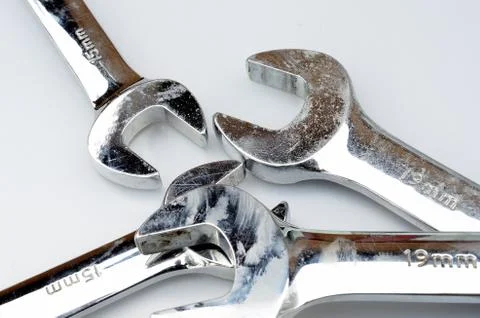 Different wrenches isolated on white background Stock Photos