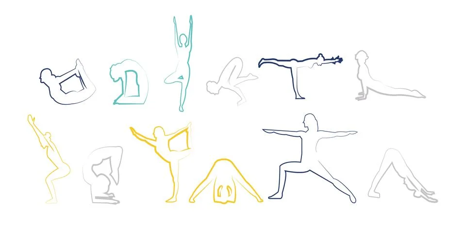 Different yoga poses 스톡 일러스트