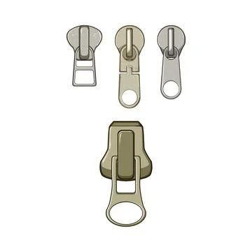 Different zipper puller sliders for clothing accessories 스톡 일러스트
