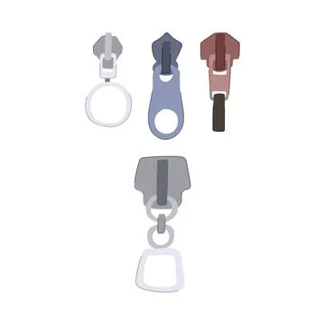 Different zipper pullers illustrating fastener and clothing accessories Stock Illustration