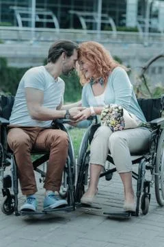 Differently abled people looking at each other 写真素材
