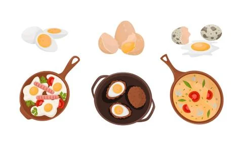 Differently Cooked Eggs And Various Dishes Vector Illustration Set Isolated On Stock Illustration