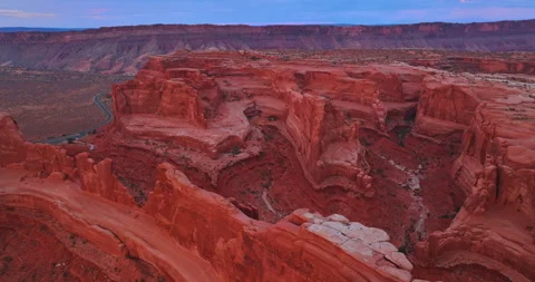 Differently shaped red canyons from drone. Aerial perspective on the stunning Stock Footage 317909465
