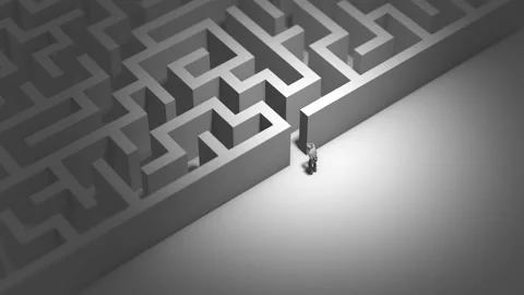 Difficult challenge of man person entering a maze labyrinth problem solving Stock Footage 130846372