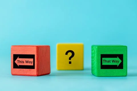 Difficult choice of the right path, Color blocks with arrows Stock Photos