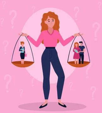 Difficult female choice between career and family Stock Illustration