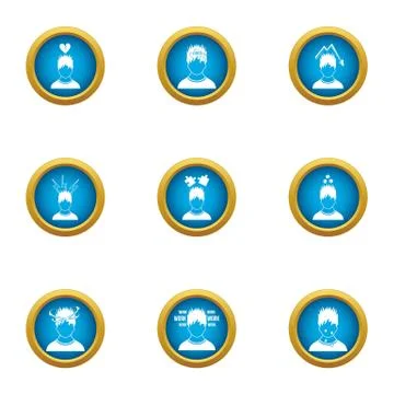 Difficult life icons set, flat style Stock Illustration