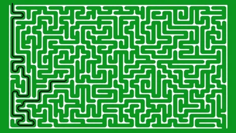 Difficult maze shape with solution path on green screen background Stock Footage 316599132