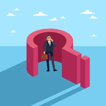 Difficult question. Business task, confused businessman in suit thinking about Stock Illustration